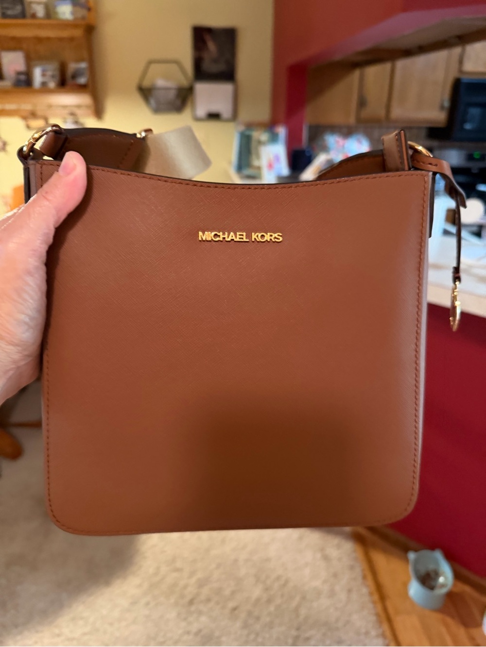 Michael Kors Tan Leather Messenger Crossbody with Gold Logo